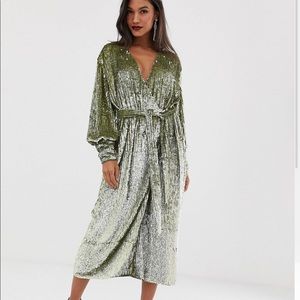ASOS long sleeve sequin wrap dress Midaxi style